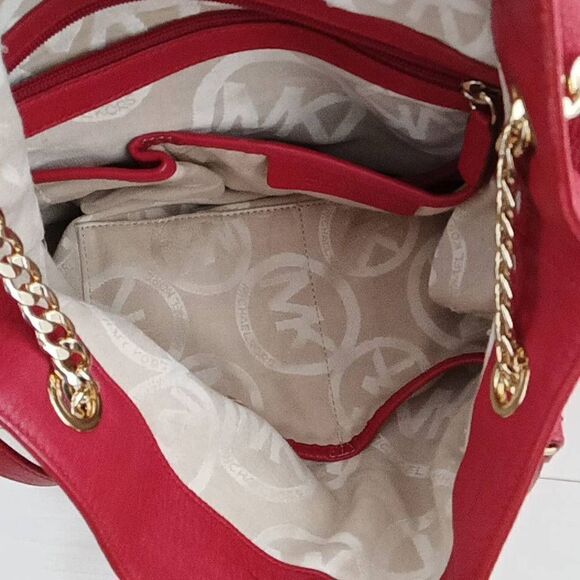 Michael Kors Women's Jet Set Genuine Lether Lain Shoulder Bag Red - Picture 6 of 7